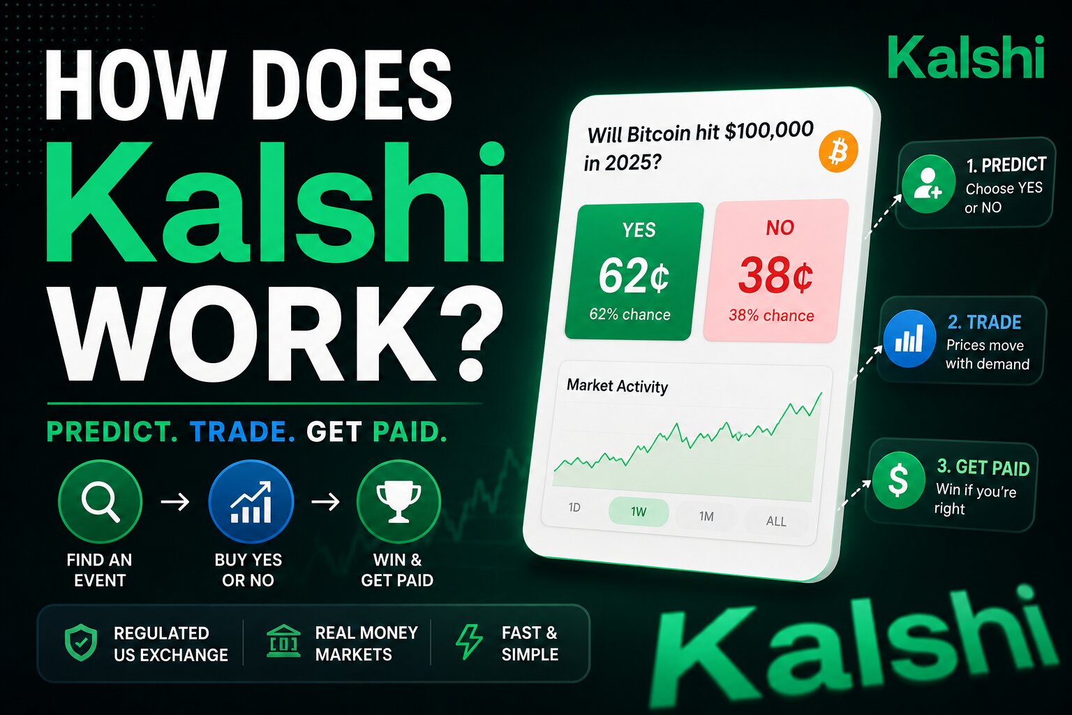 Kalshi market page showing a Yes/No contract order book and price chart