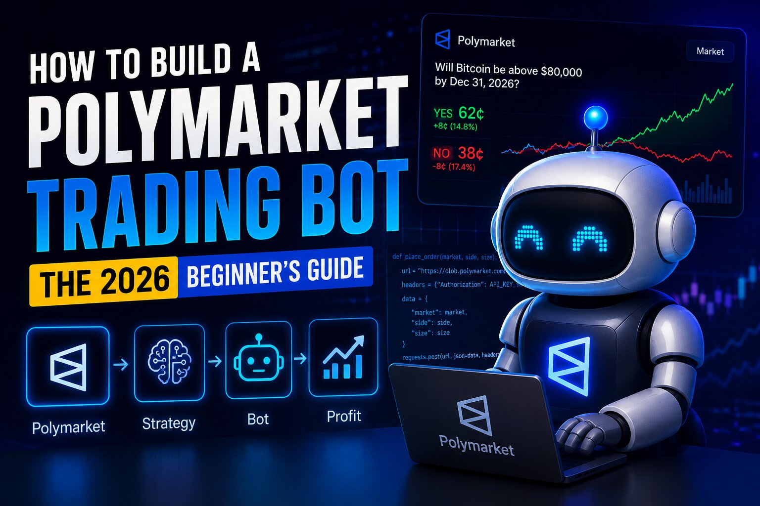 Diagram of a Polymarket trading bot architecture: API, market data, strategy engine, and risk controls