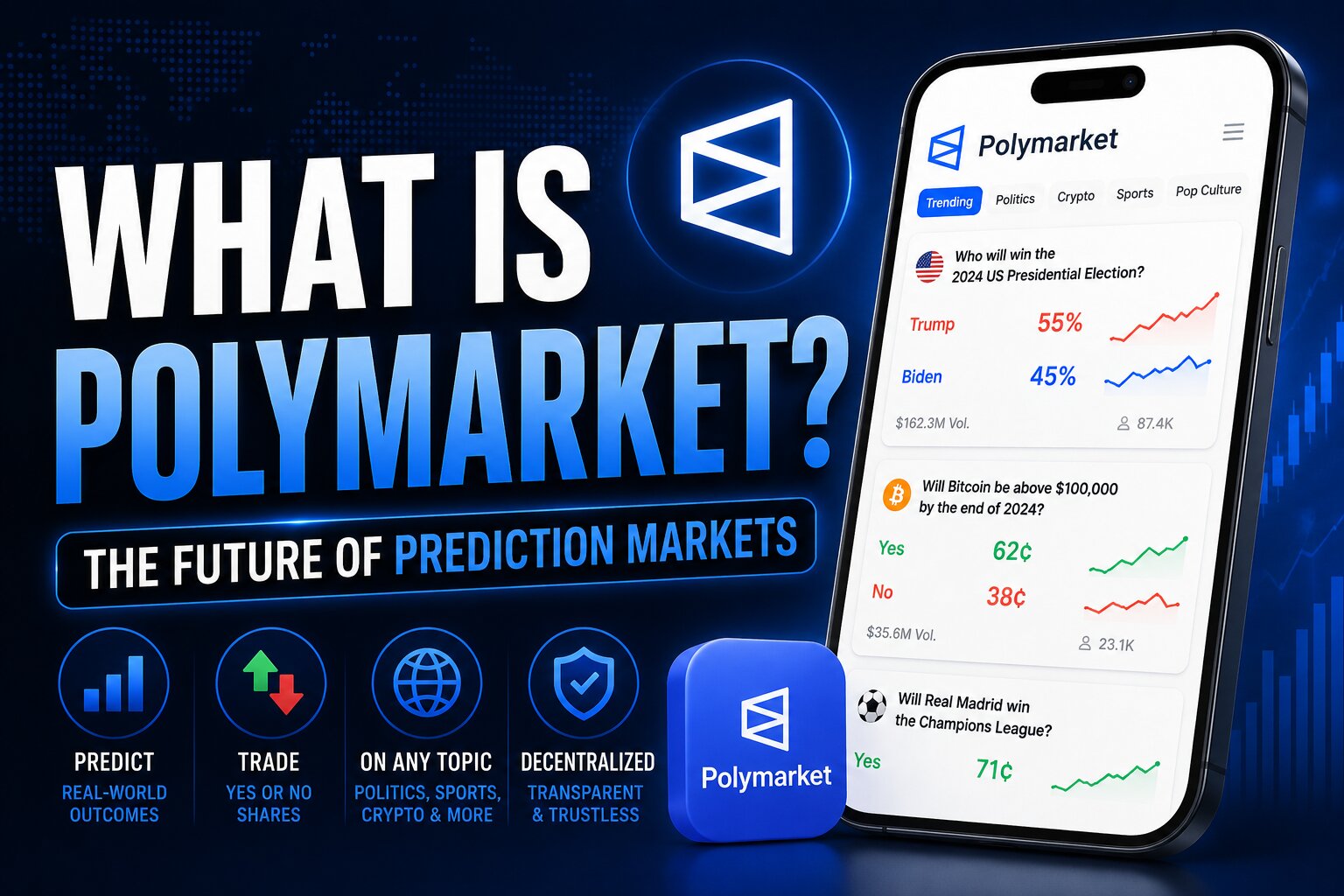 Polymarket market chart showing yes and no share prices moving over time