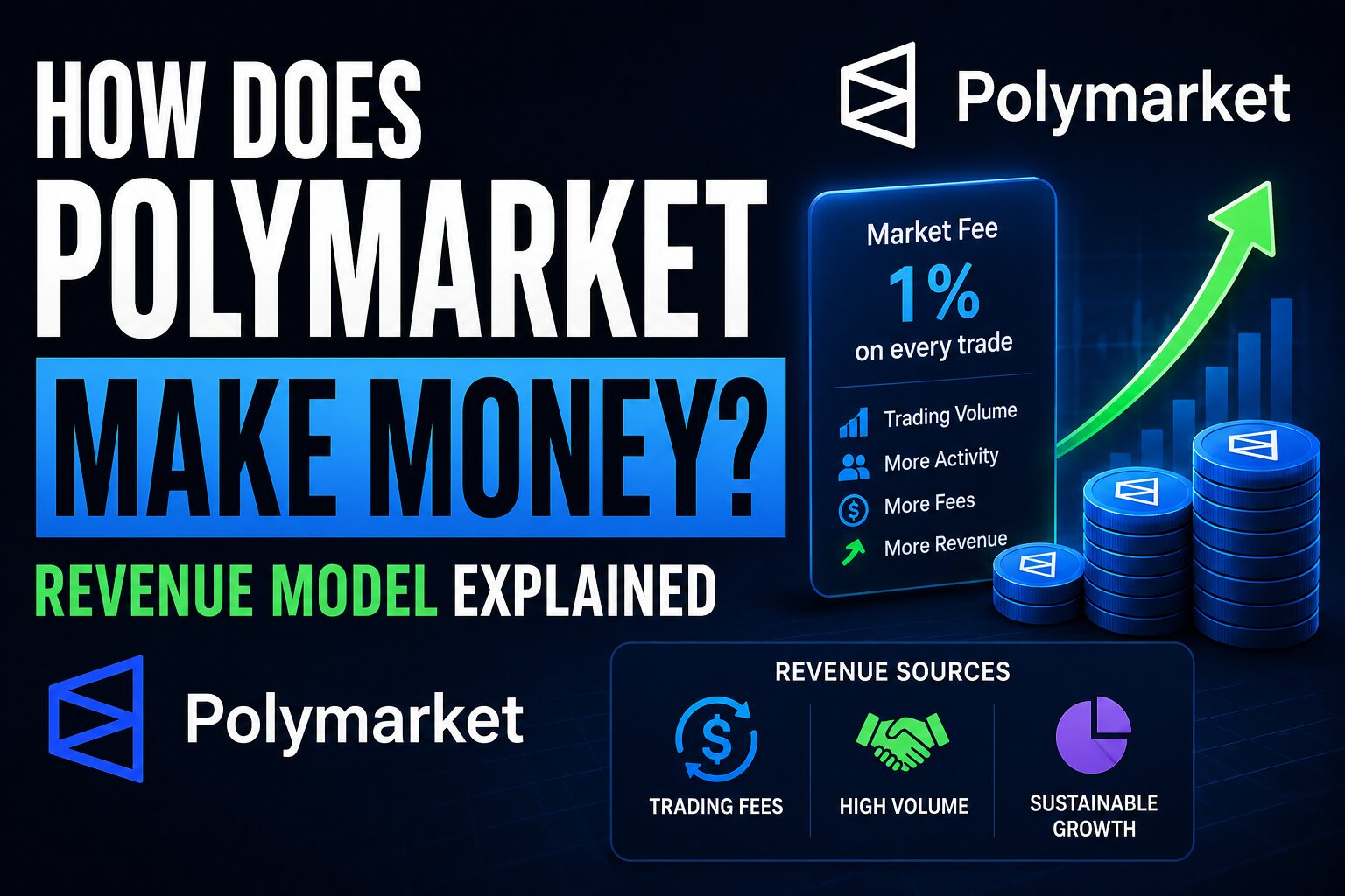 Diagram of Polymarket revenue streams: trading fees, stablecoin yield, and data licensing